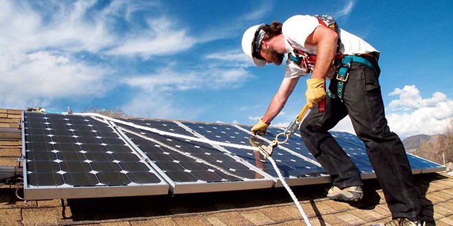 monocrystalline solar panel installation on roof